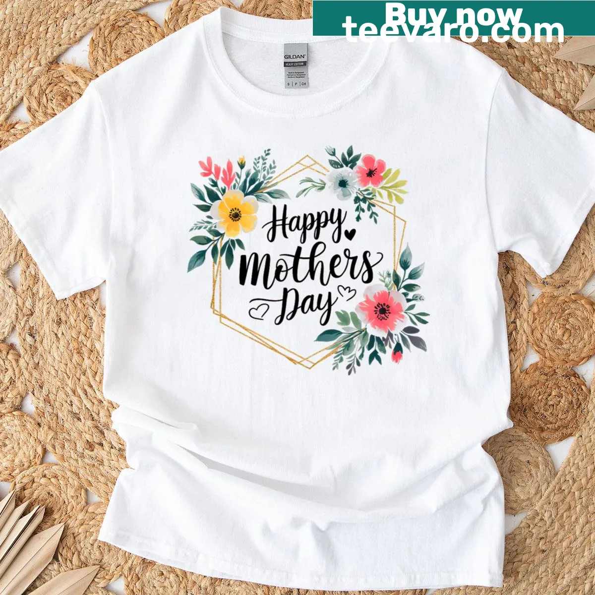 Floral T-shirt with 'Happy Day' text for moms — on a men's t-shirt