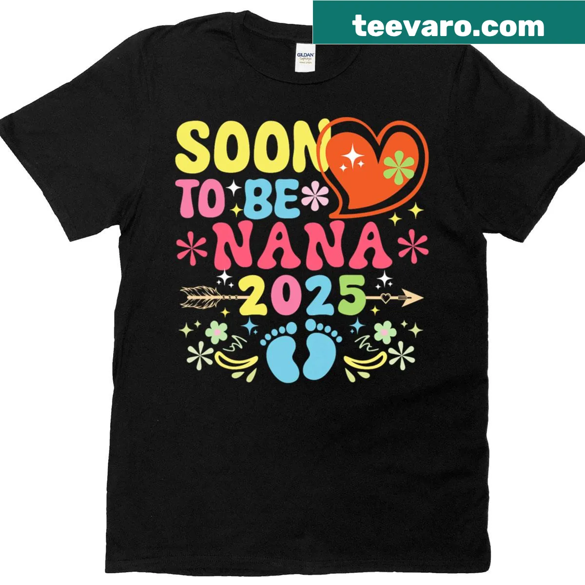 T-shirt celebrating Nana expecting a new baby in 2025 with playful typography — on a men's t-shirt