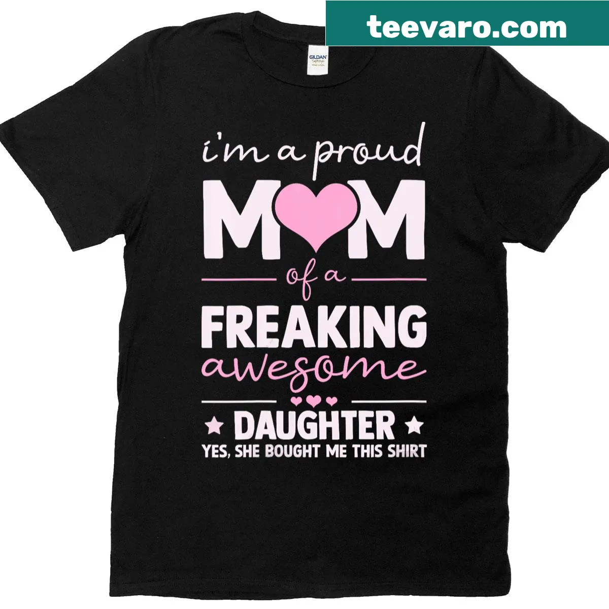 V-neck T-shirt with 'Proud Mom Of Awesome Daughter' text — on a men's t-shirt