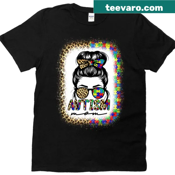 Illustrated T-shirt featuring a messy bun and puzzle piece for Autism awareness