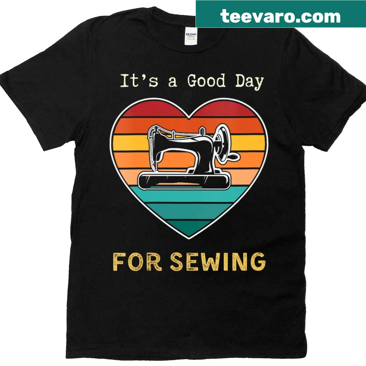 V-neck T-shirt with quilting and sewing theme — on a men's t-shirt