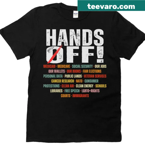 T-shirt with Save Public Hands Off Political Activism quote in bold typography
