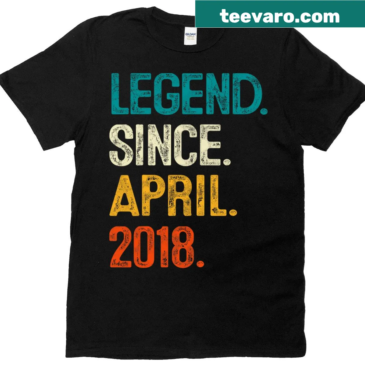 T-shirt with 'Since April 2018 Legend' text, perfect for a 7-year-old's birthday — on a men's t-shirt
