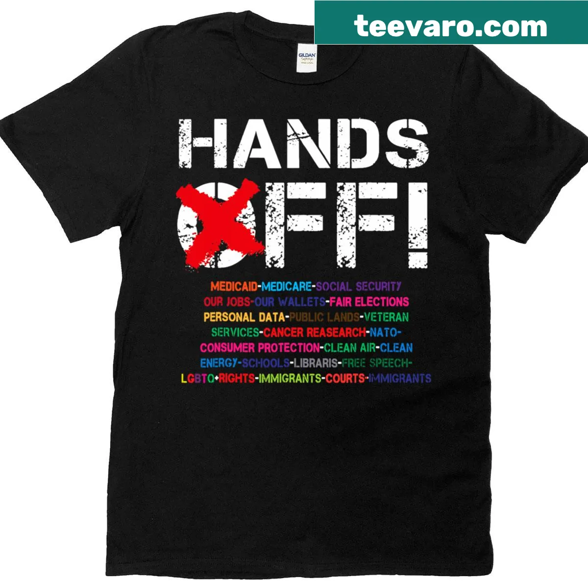 Vintage protest t-shirt with 'Hands Off Social Security Medicare' — on a men's t-shirt