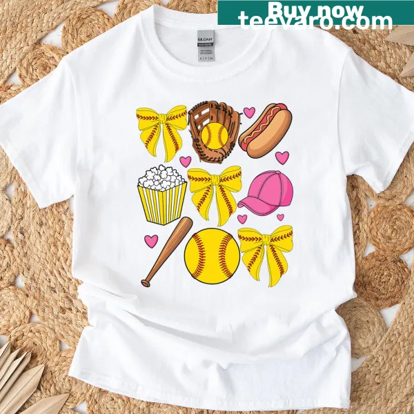 Softball Moms t-shirt with 'Coquette Softball Mothers Day' playful text