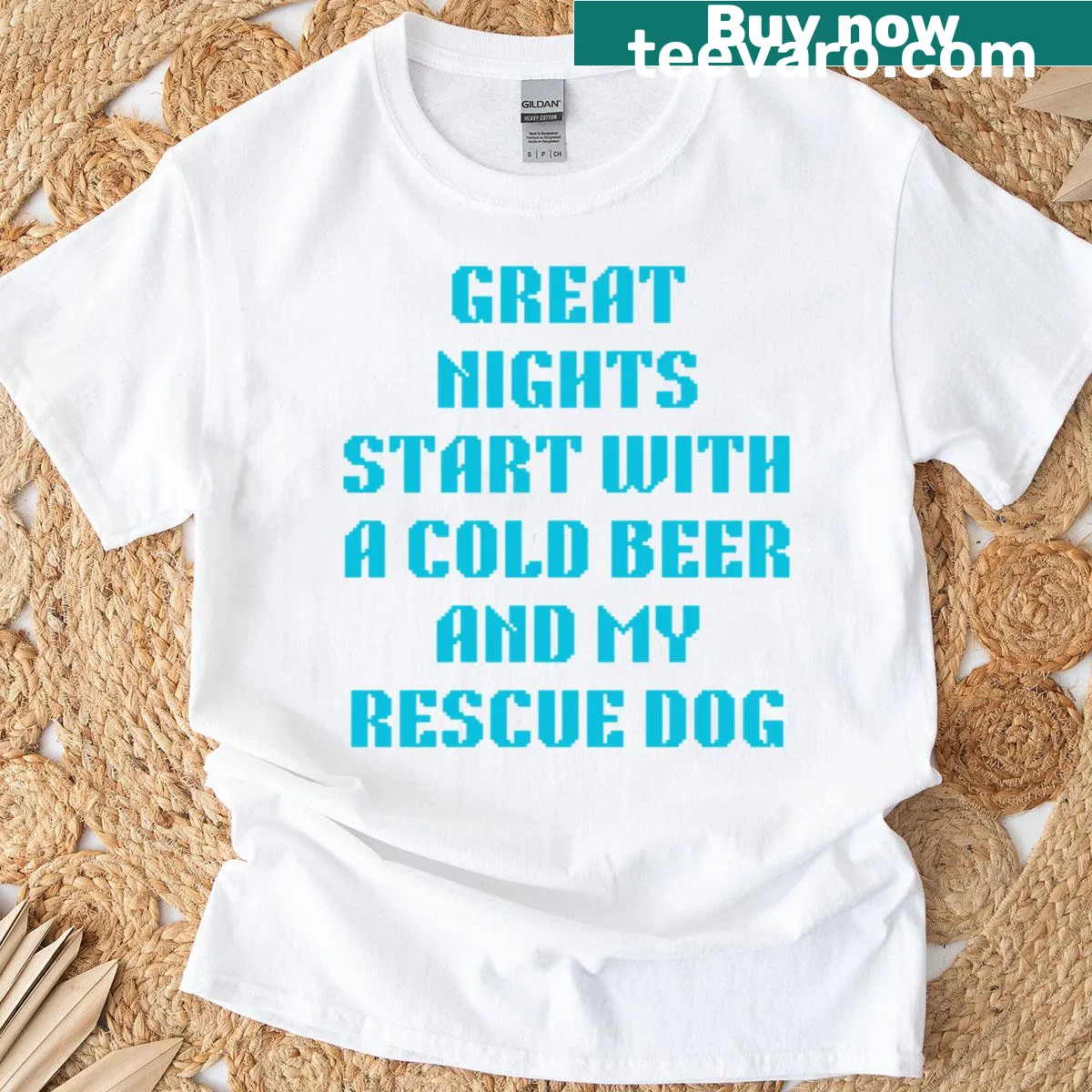 Funny T-shirt with text about cold beer and rescue dog — on a men's t-shirt