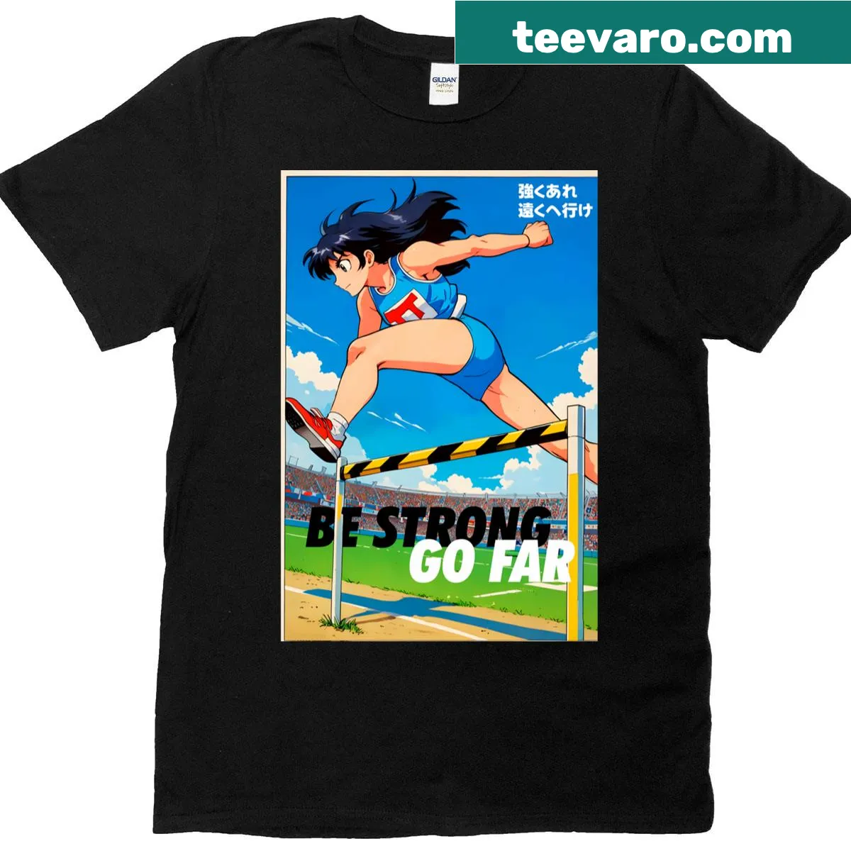 Motivational anime typography design for sports — on a men's t-shirt