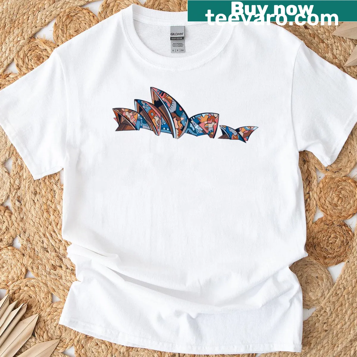 Abstract graphic of Sydney Opera House on classic T-shirt — on a men's t-shirt