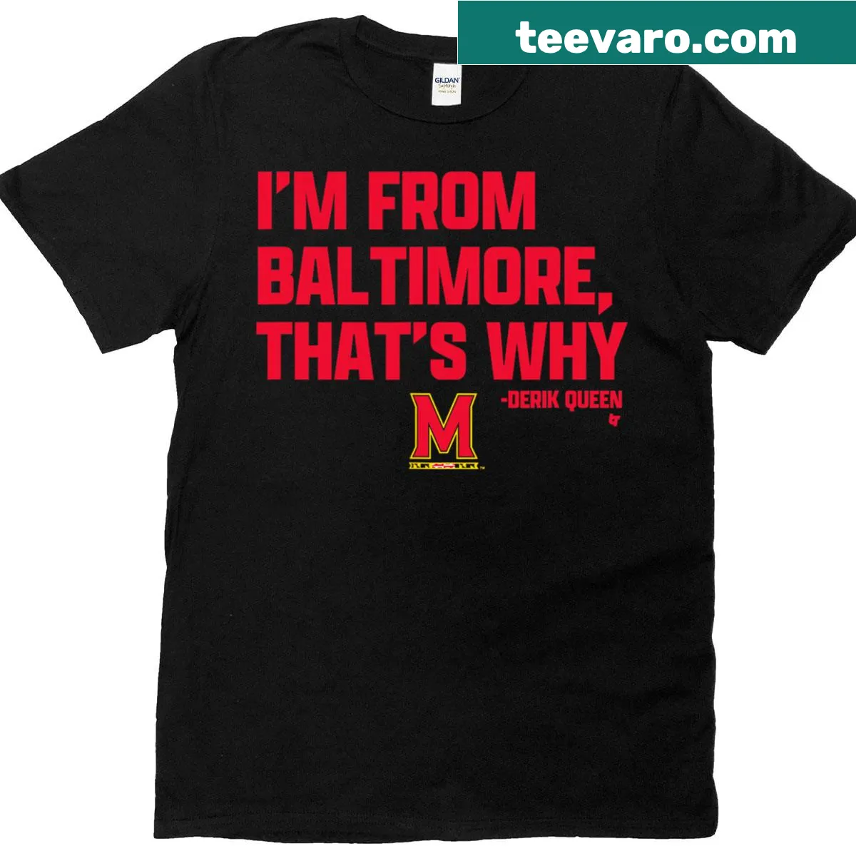 Basketball-themed t-shirt honoring Derik Queen from Maryland — on a men's t-shirt