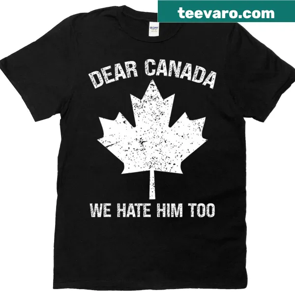 Red T-shirt with sarcastic text about Canada and politics