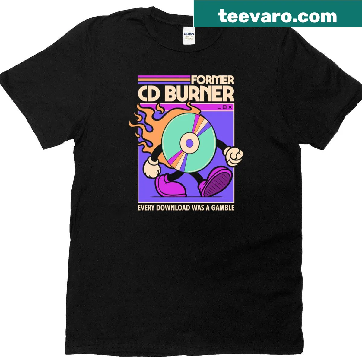Nostalgic t-shirt celebrating the era of CD burning with simple text — on a men's t-shirt