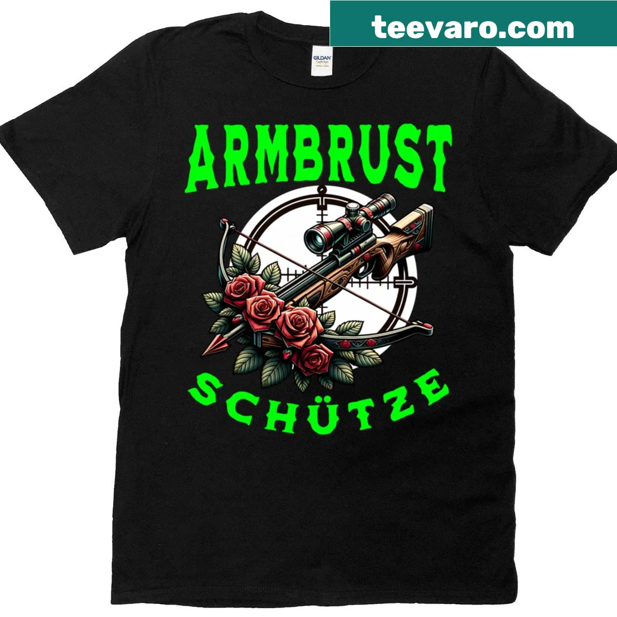 Classic Archery Crossbow T-shirt featuring a detailed illustration — on a men's t-shirt