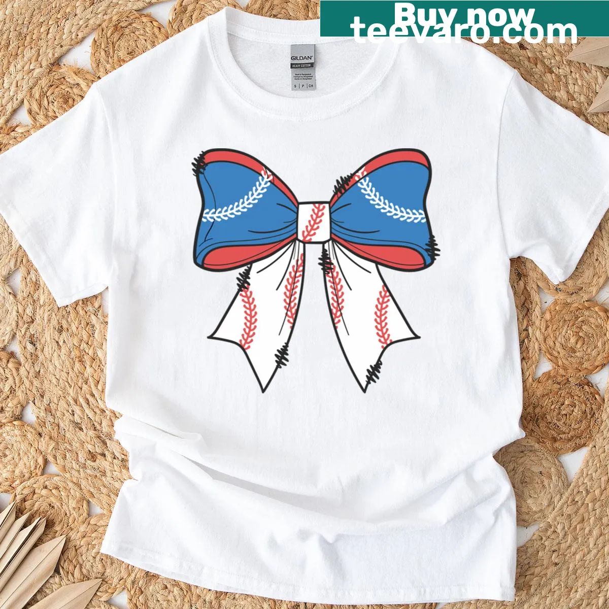 Classic Baseball Bow T-shirt featuring playful baseball design — on a men's t-shirt
