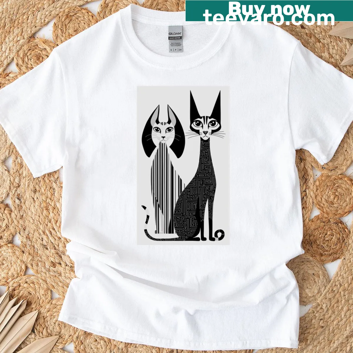 Illustrated cat graphic on a classic T-shirt — on a men's t-shirt