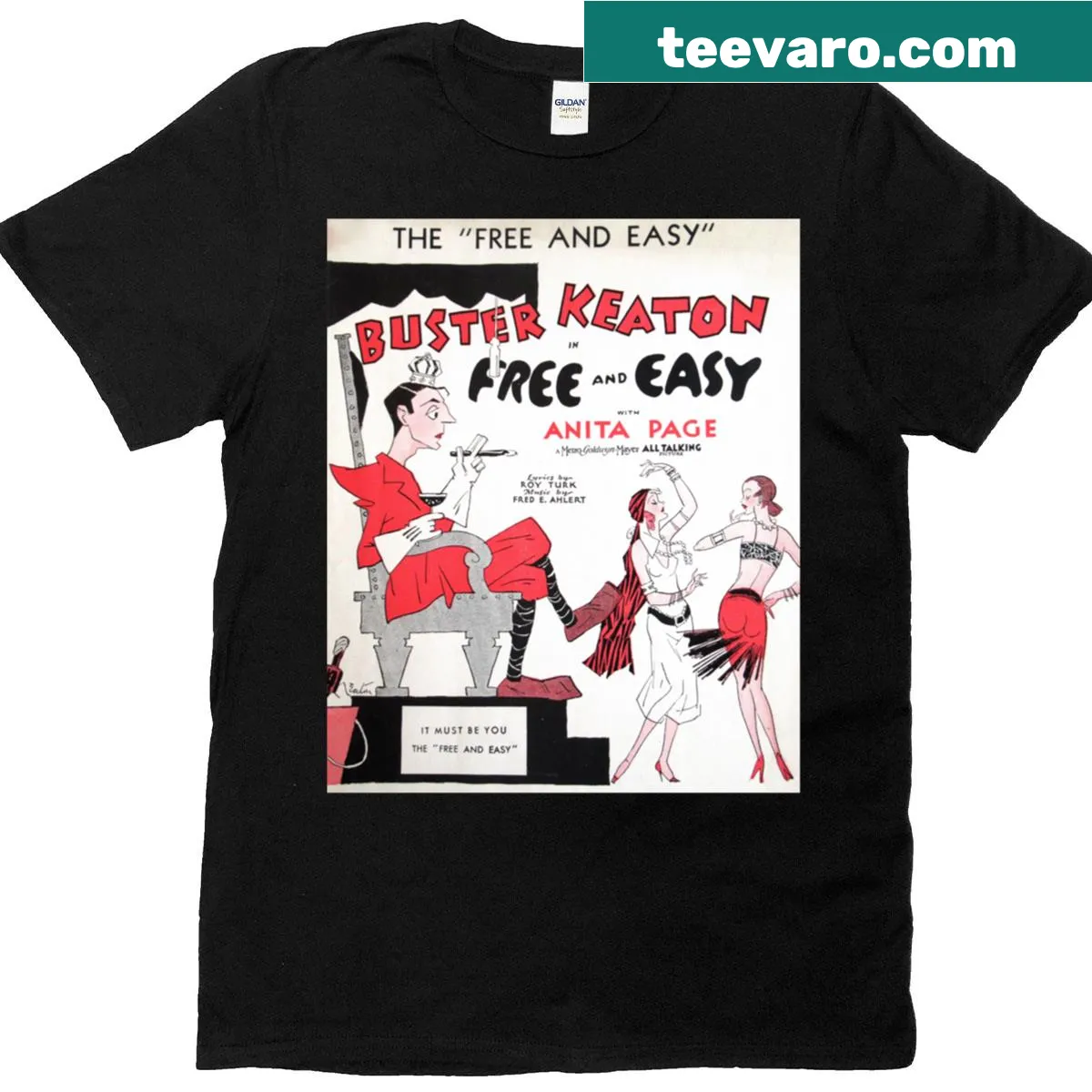 Buster Keaton tribute t-shirt featuring retro typography — on a men's t-shirt