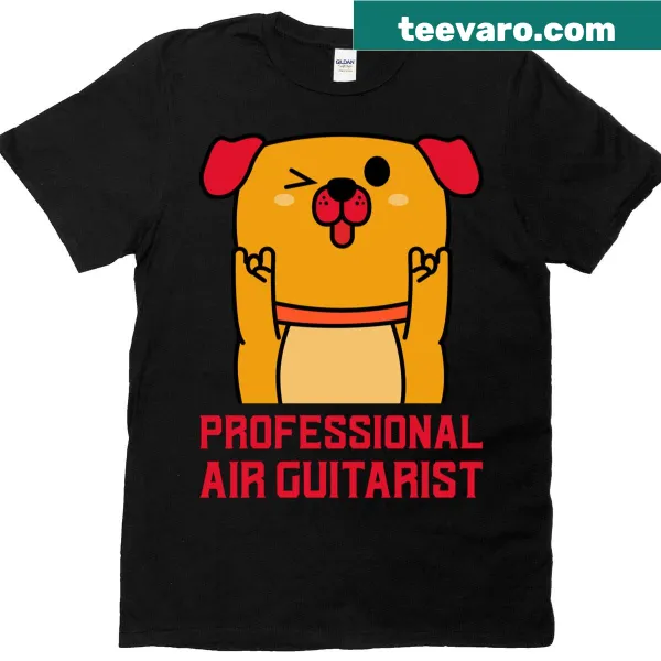 Cartoon air guitarist graphic on a funny t-shirt