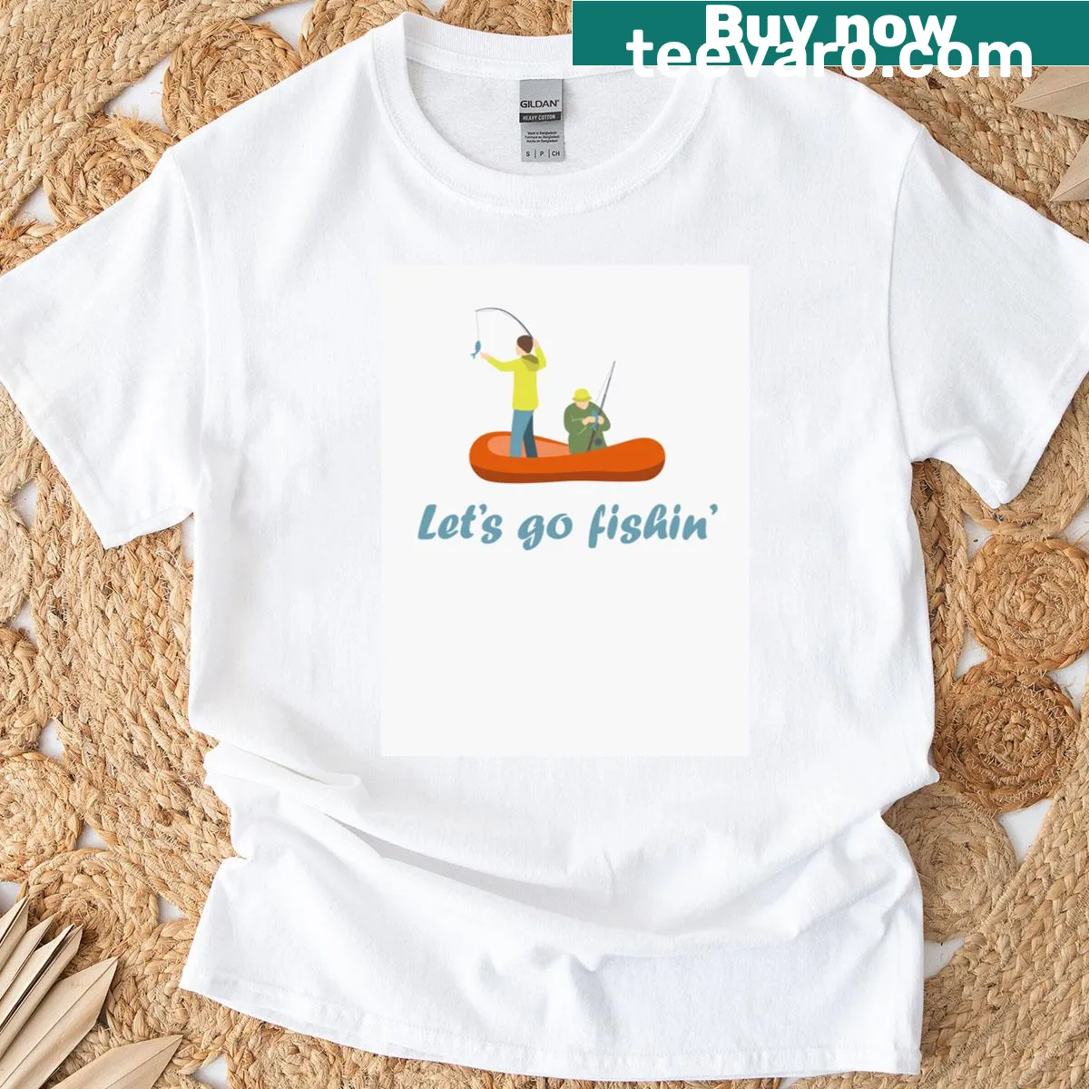 T-shirt with the phrase 'Let's Go Fishin' for fishing enthusiasts. — on a men's t-shirt