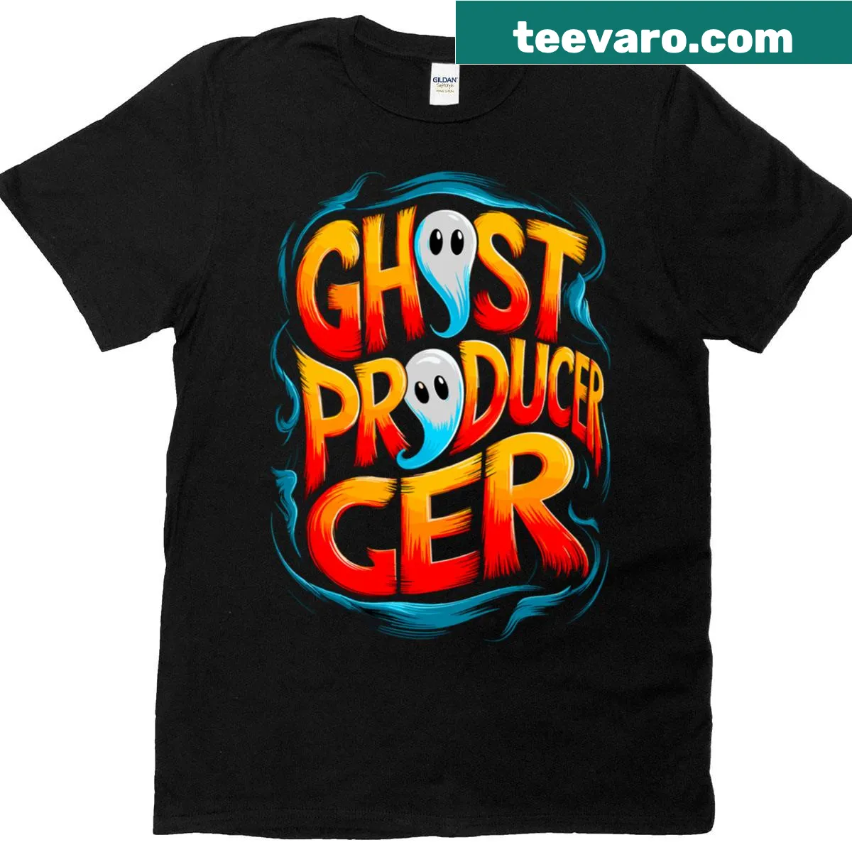 Funny music producer ghost DJ illustration on a t-shirt — on a men's t-shirt