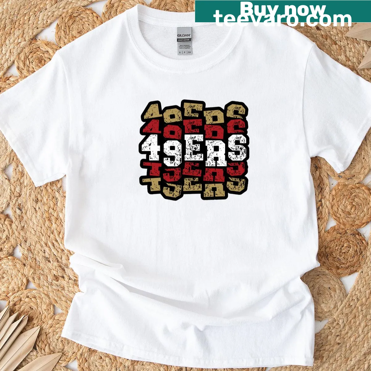 Niners Forty T-shirt with bold graphic design celebrating the team. — on a men's t-shirt