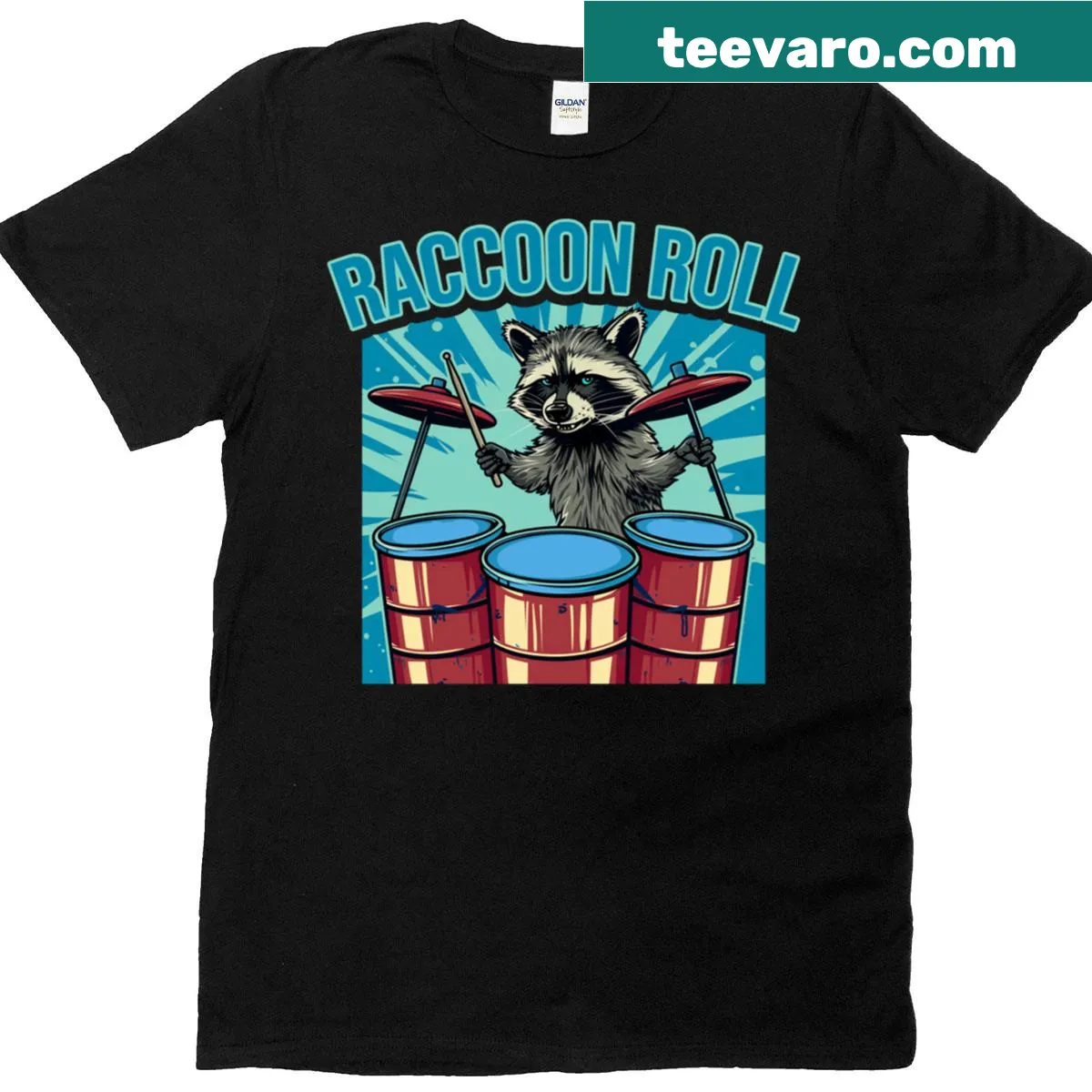 Vintage distressed t-shirt featuring a raccoon playing drums with a pun — on a men's t-shirt