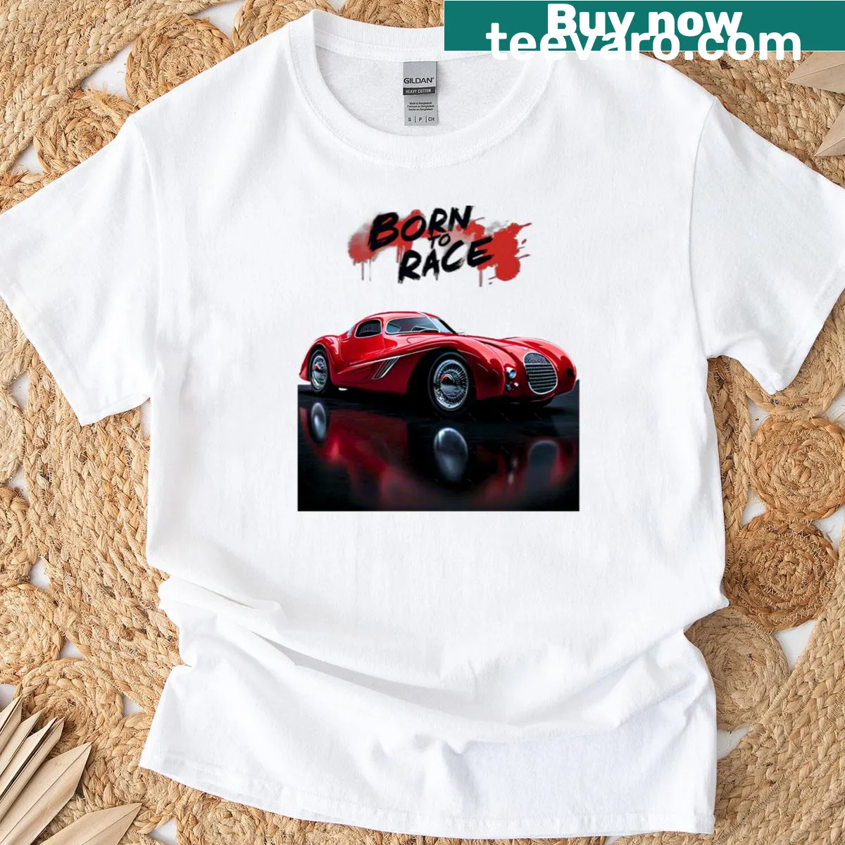 Illustrated design of a classic racing car on a T-shirt — on a men's t-shirt