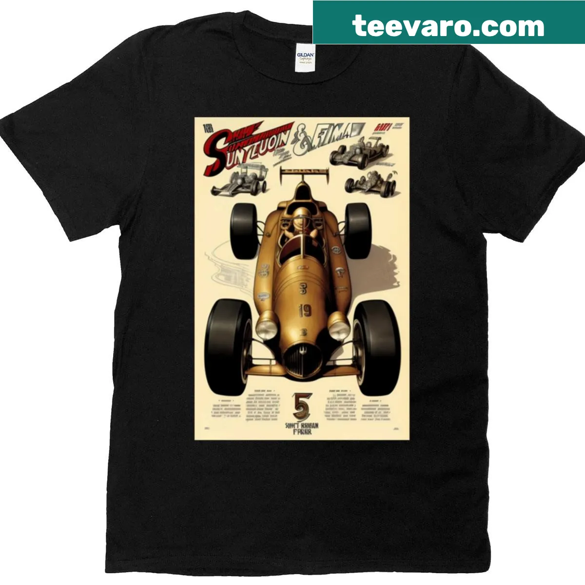 Graphic of a classic racing car on a T-shirt — on a men's t-shirt