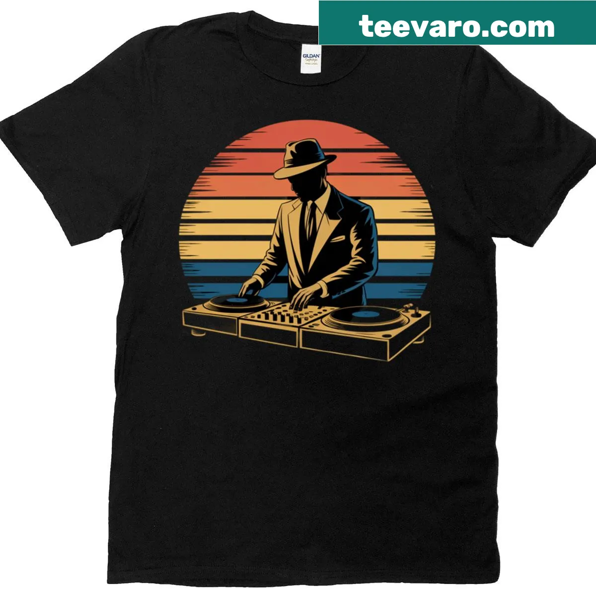 Funny DJ mixer graphic T-shirt for music lovers — on a men's t-shirt