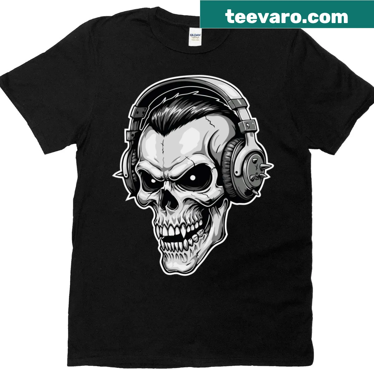 Skull graphic T-shirt with headphones illustration — on a men's t-shirt