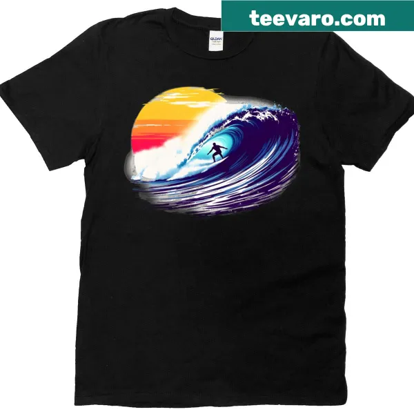 Illustrated wave surfing graphic T-shirt for surf lovers