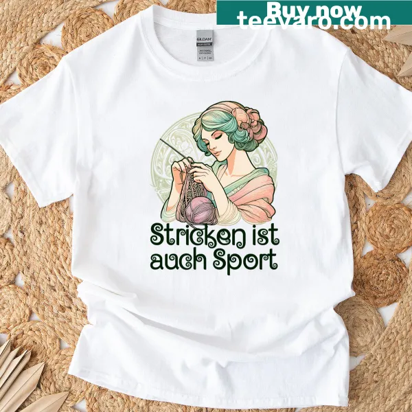 Vintage-style t-shirt with Art Nouveau knitting design for women