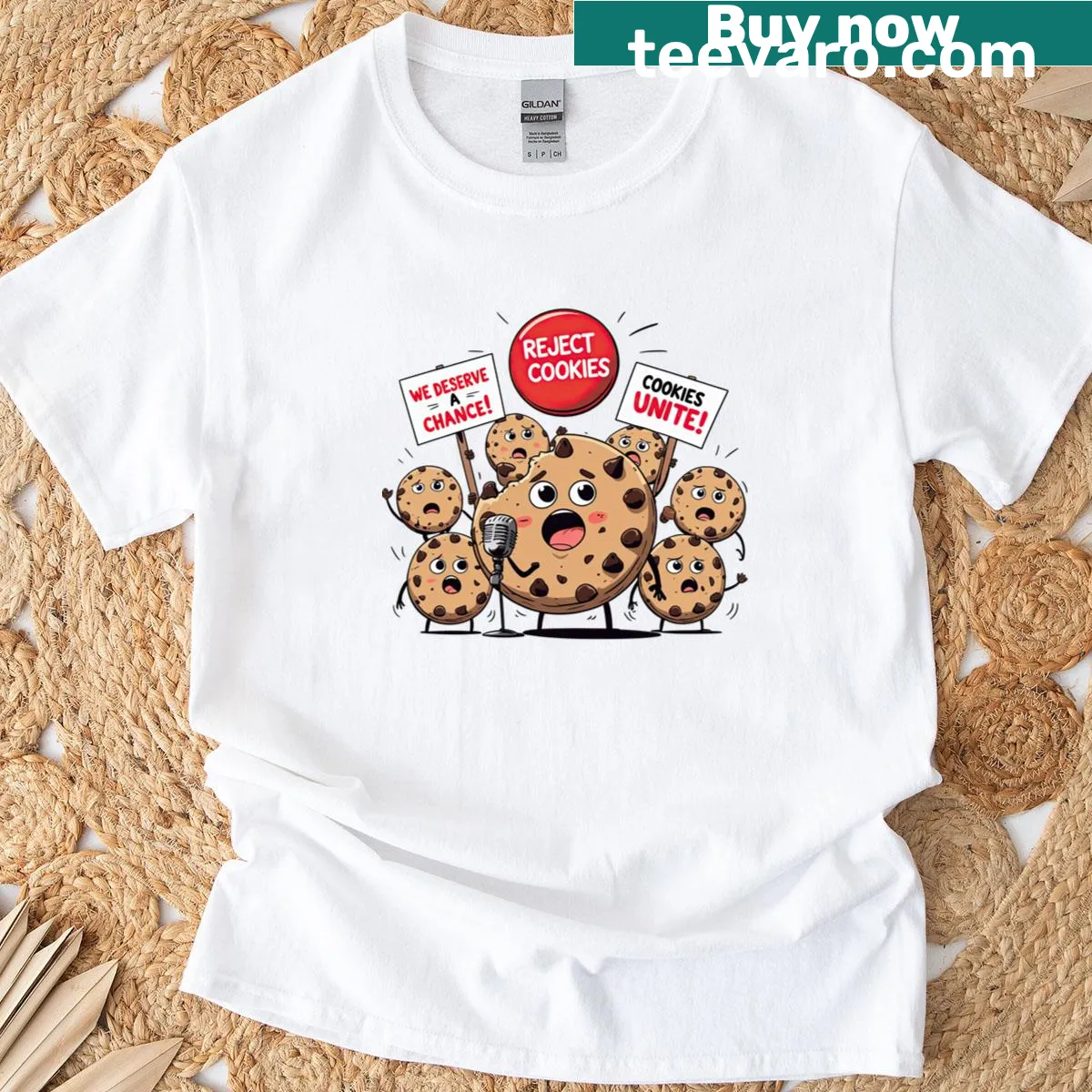 Sarcastic cookie-themed t-shirt with a humorous slogan — on a men's t-shirt