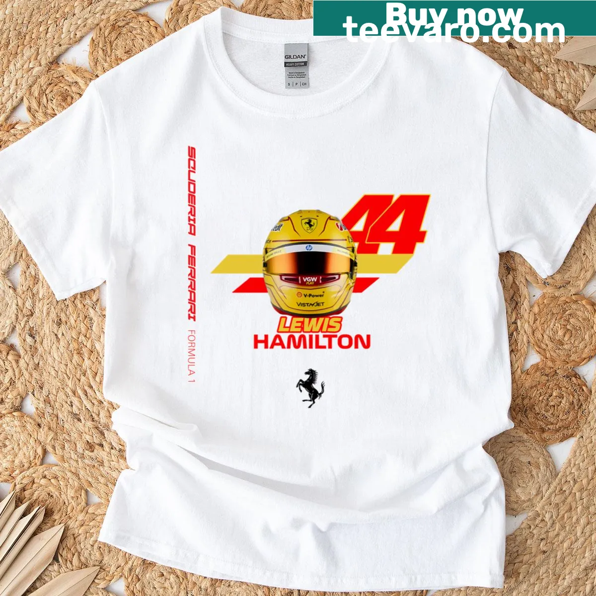 Classic t-shirt with Driver Hamilton's iconic number 44 helmet graphic — on a men's t-shirt