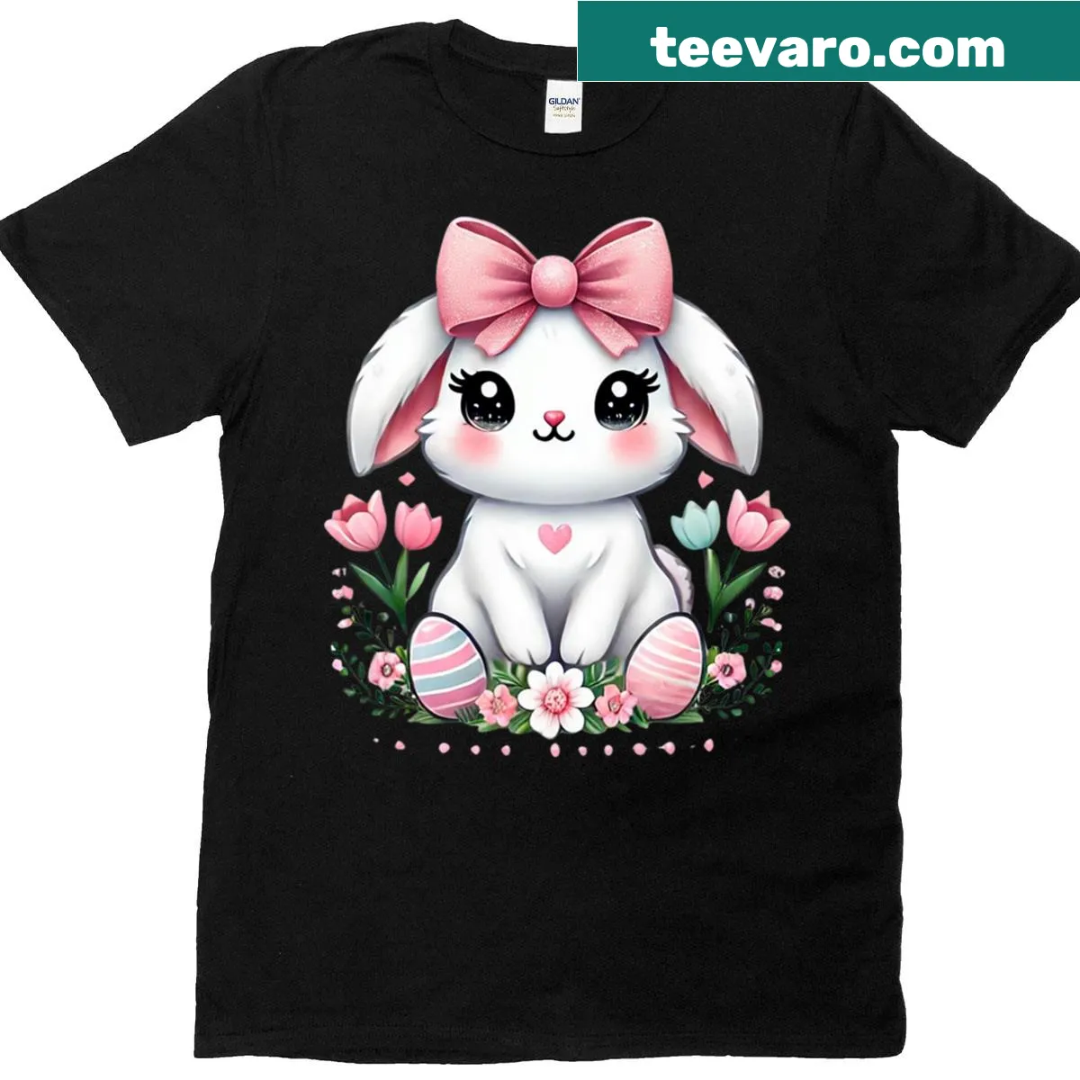 Cute Easter Bunny T-shirt for kids with a bow illustration — on a men's t-shirt