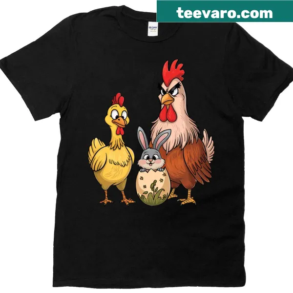 Funny Easter T-shirt with cartoon bunny farmer and animals