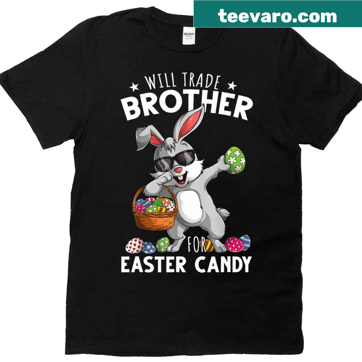 Funny Easter T-shirt for kids that says Will Trade Brother For Candy — on a men's t-shirt