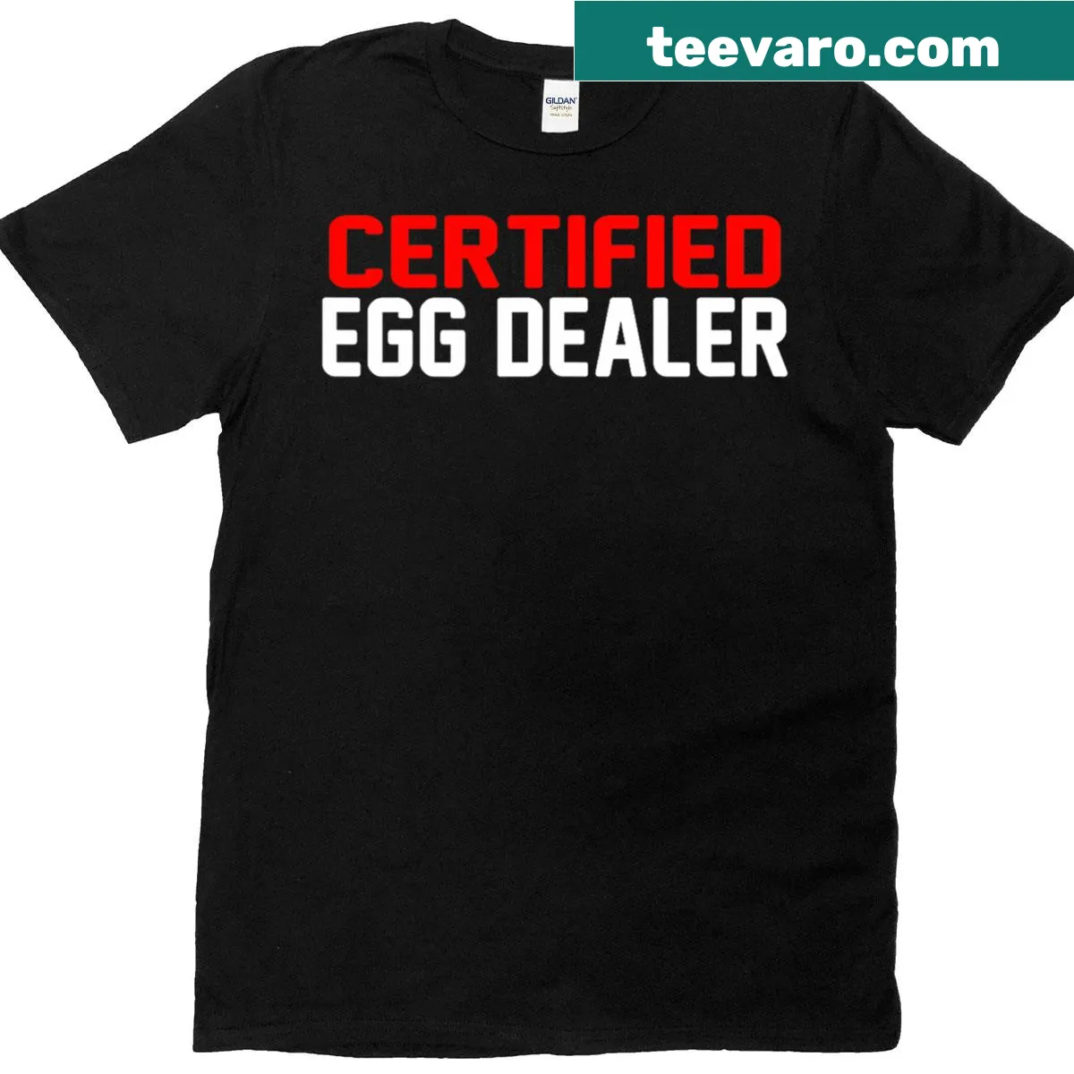 Funny T-shirt declaring 'Egg Certified Dealer' for Easter — on a men's t-shirt