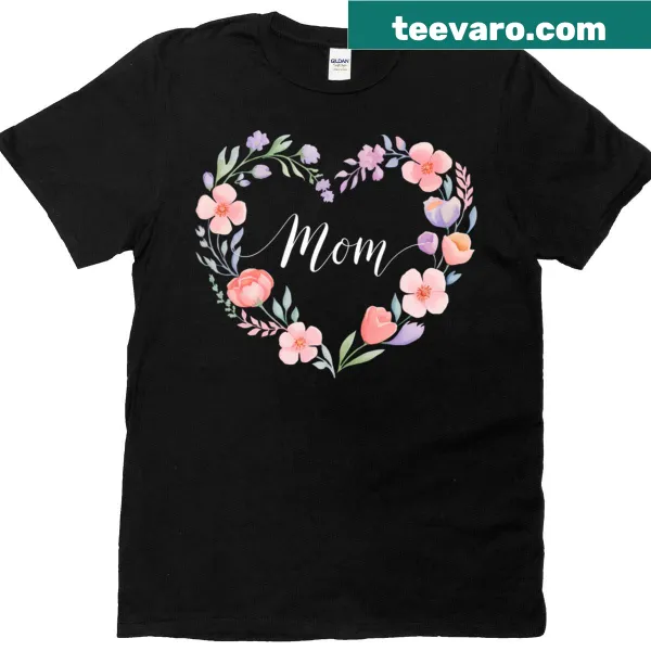 Elegant floral heart design with 'Mom' for Mother's Day.
