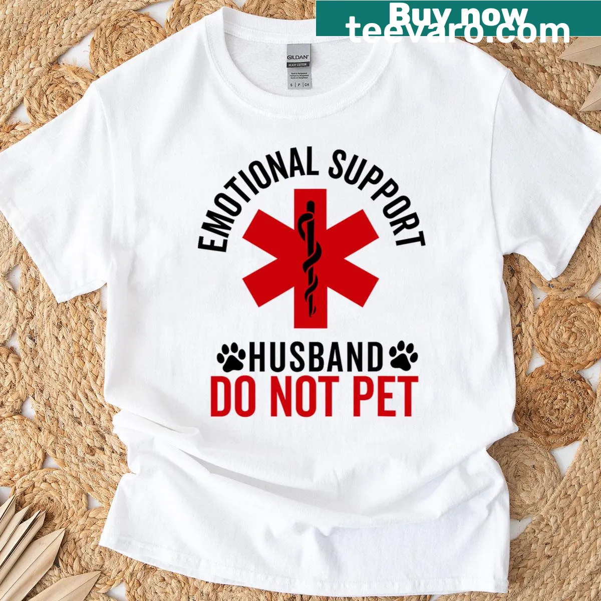 Funny t-shirt declaring 'Emotional Support Husband' for pet dads — on a men's t-shirt