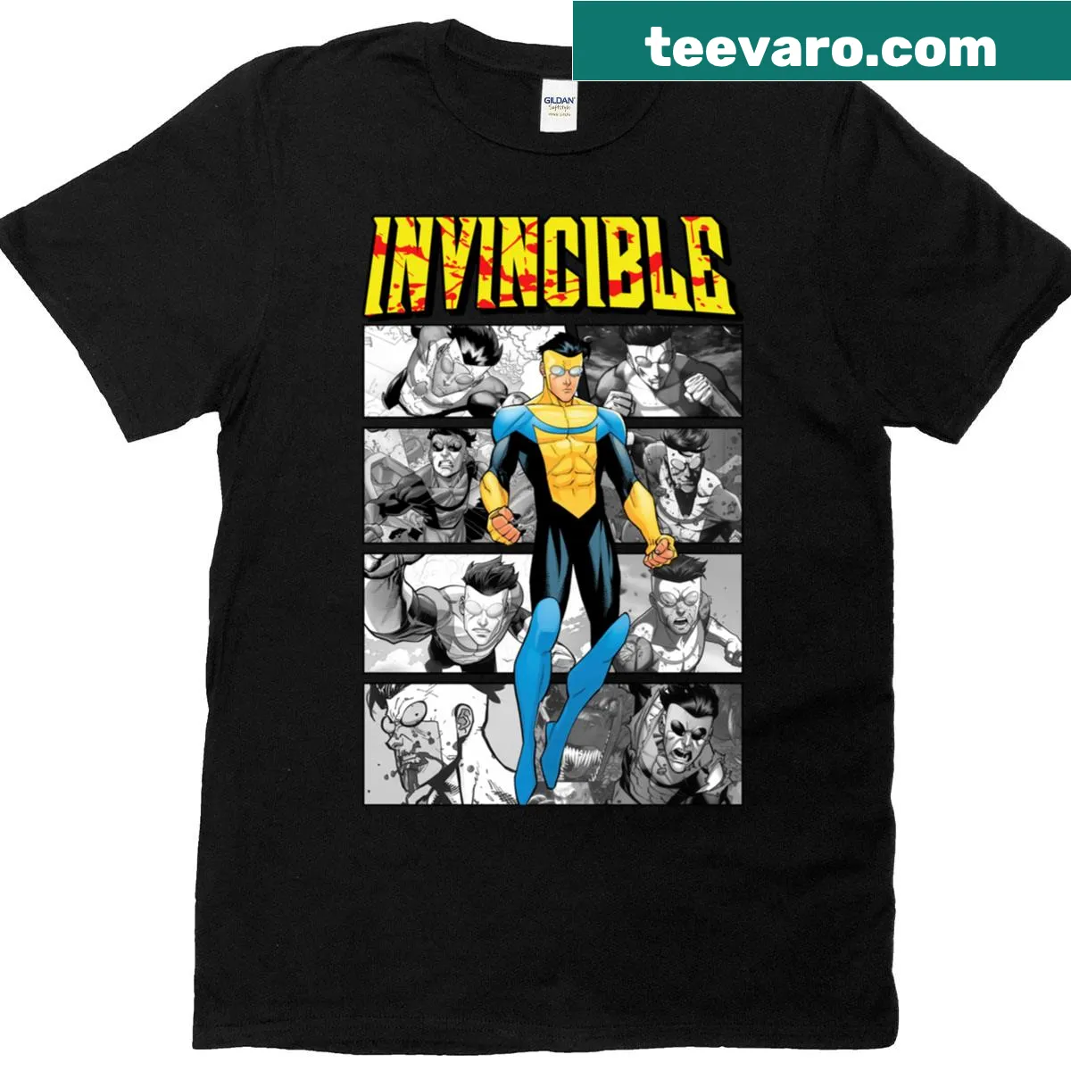 Retro T-shirt with the bold word Invincible — on a men's t-shirt