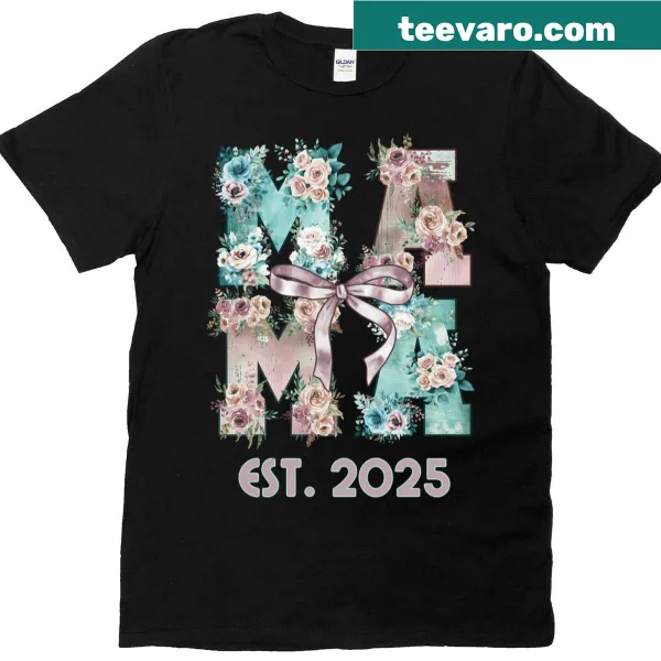 Floral boho mama t-shirt with classic typography stating 'Est 2025'