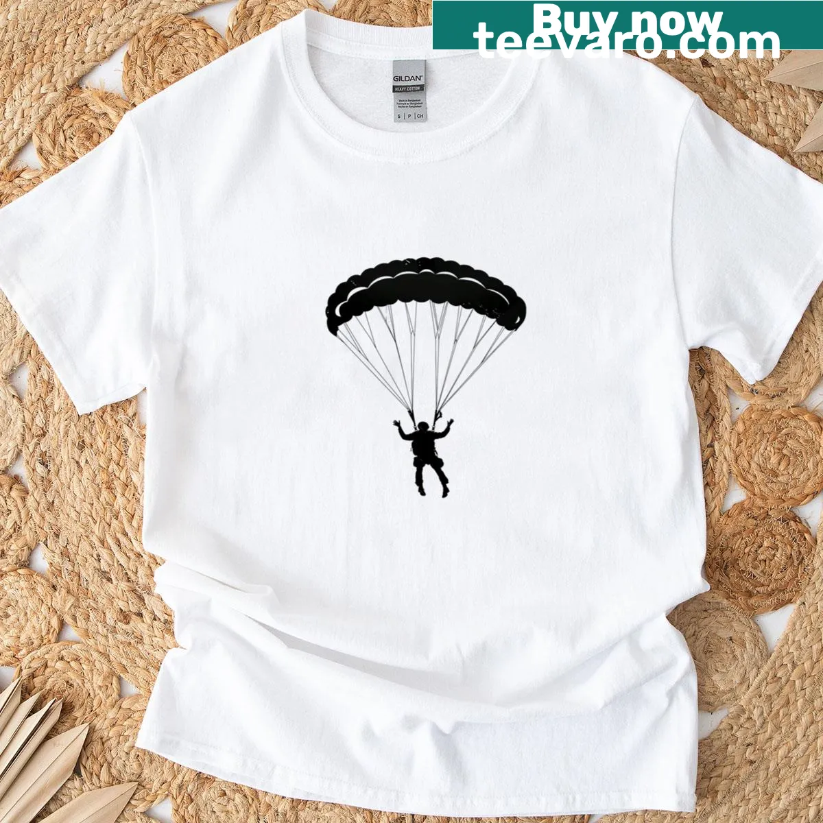 Bold 'Parachutiser' graphic T-shirt for extreme sports enthusiasts — on a men's t-shirt