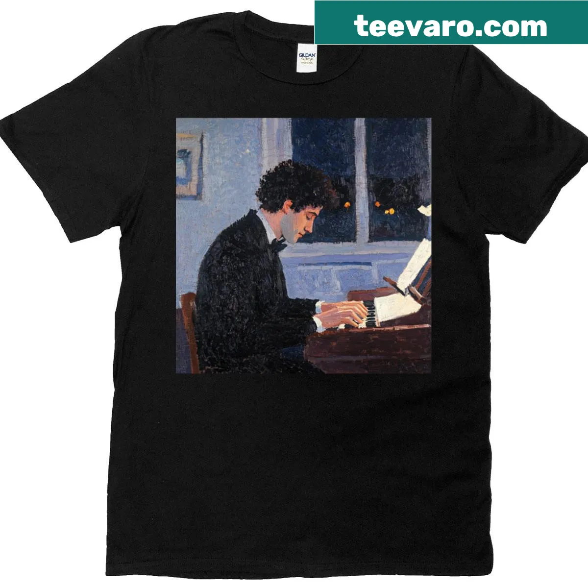 Post-impressionist illustration of Felix Mendelssohn on classic T-shirt — on a men's t-shirt