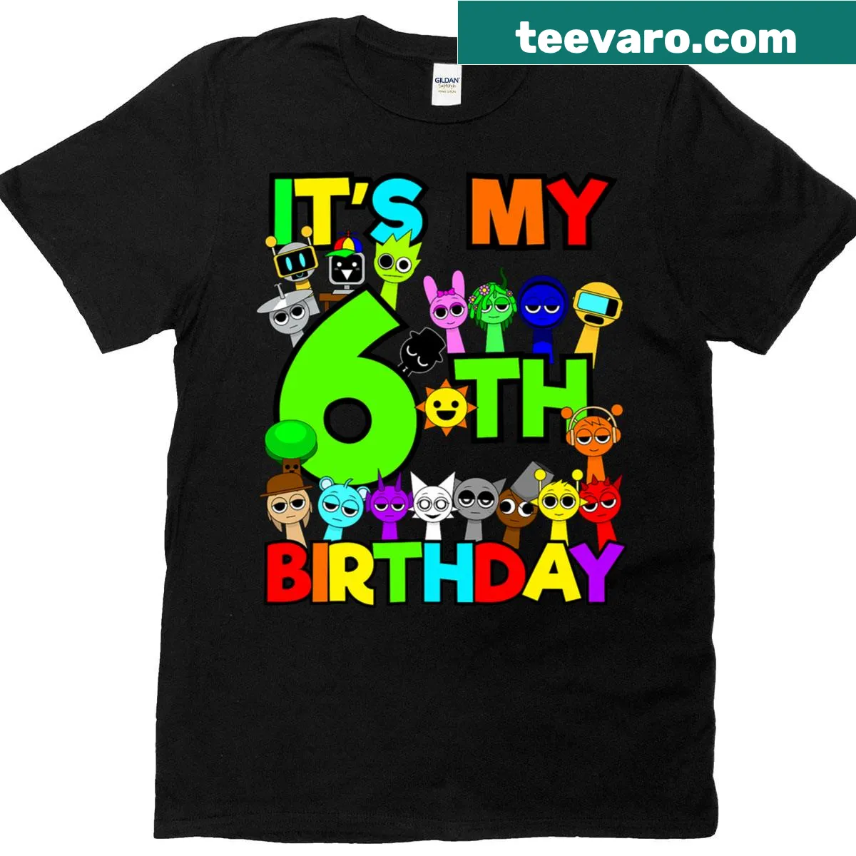 Birthday T-shirt for kids turning six with playful graphics — on a men's t-shirt