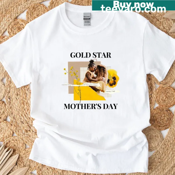 Gold star emblem graphic for mothers on T-shirt
