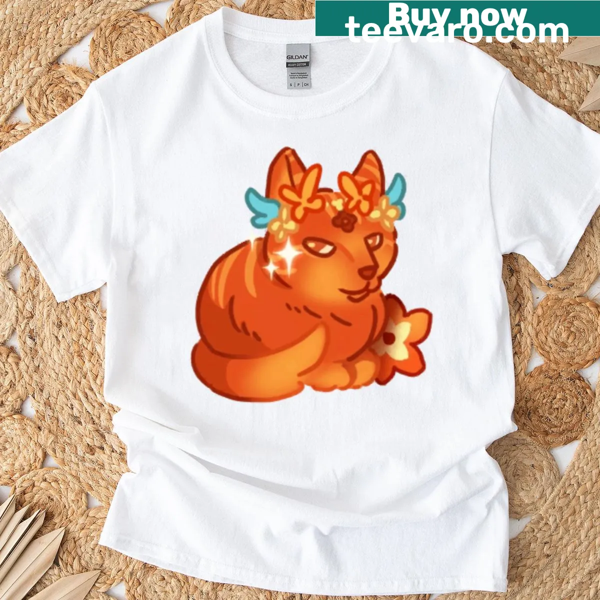 Illustration of a golden osmanthus flower and mushroom cookie on a classic t-shirt — on a men's t-shirt