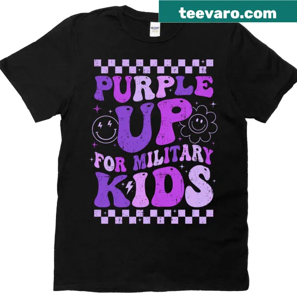 Kids T-shirt with 'Purple Up' design celebrating military children.