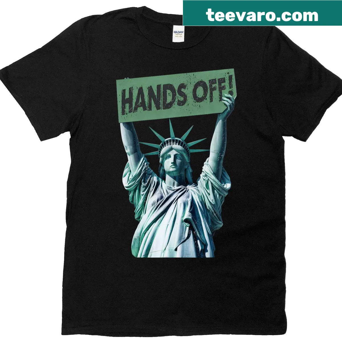 Protest-themed t-shirt with message about Statue of Liberty — on a men's t-shirt