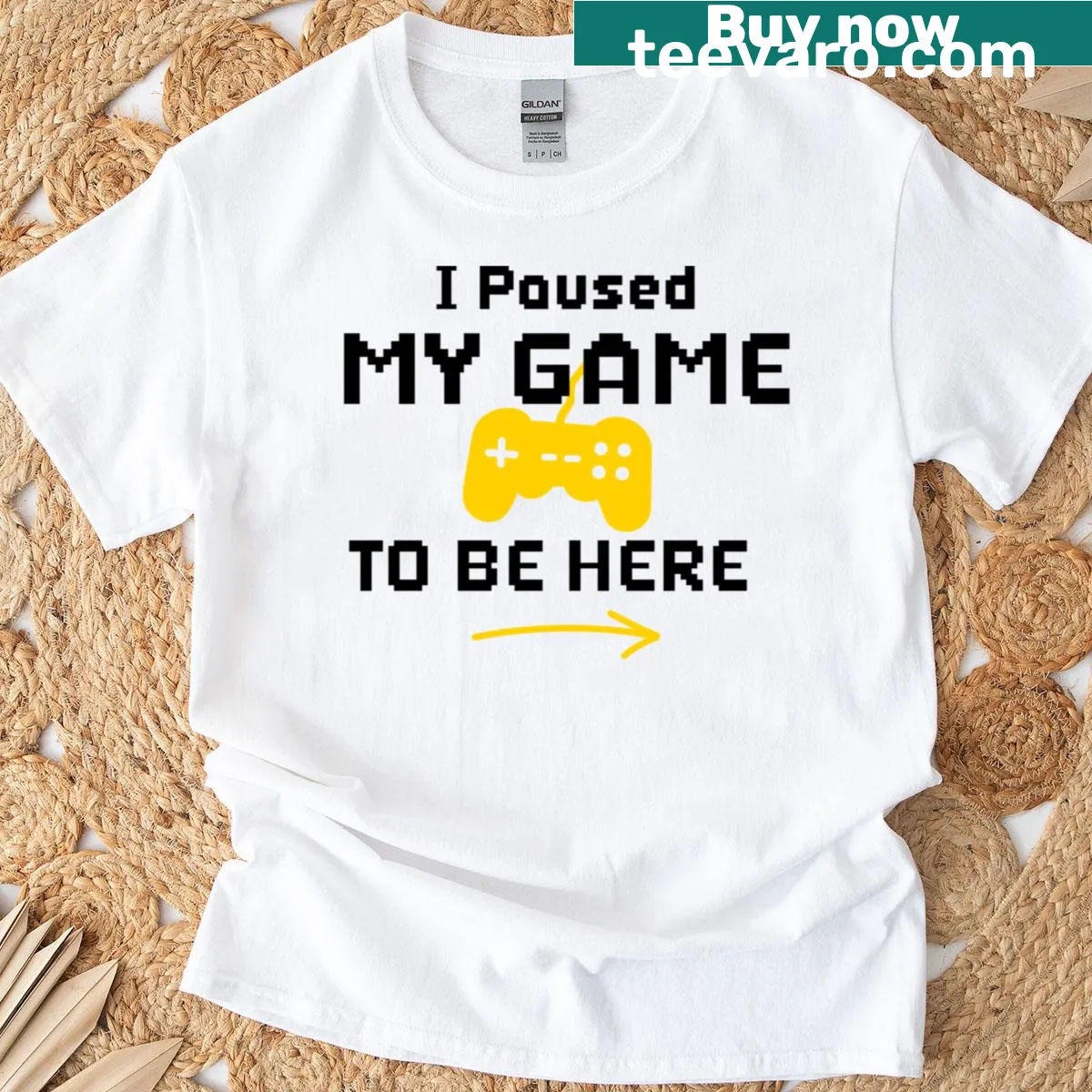 I Paused My Game To Be Here statement graphic t-shirt — on a men's t-shirt