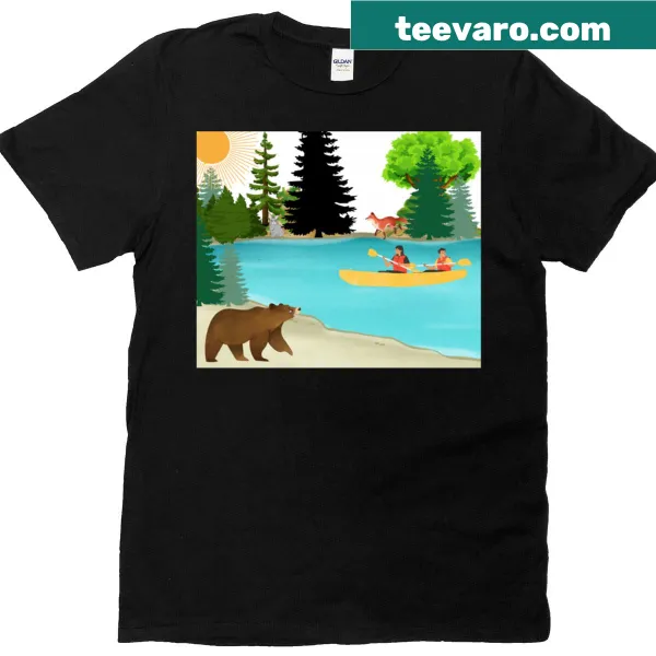 Illustration t-shirt showcasing kayaking, paddle boarding, and canoeing activities