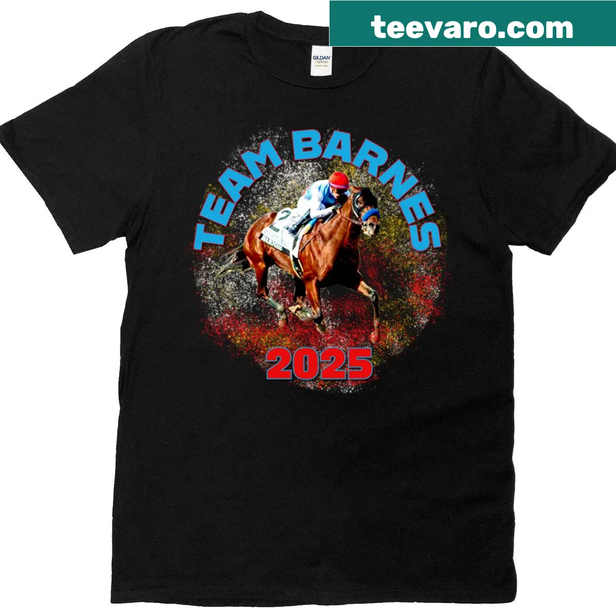 T-shirt featuring Kentucky Derby 2025 Team Barnes design in bold typography. — on a men's t-shirt